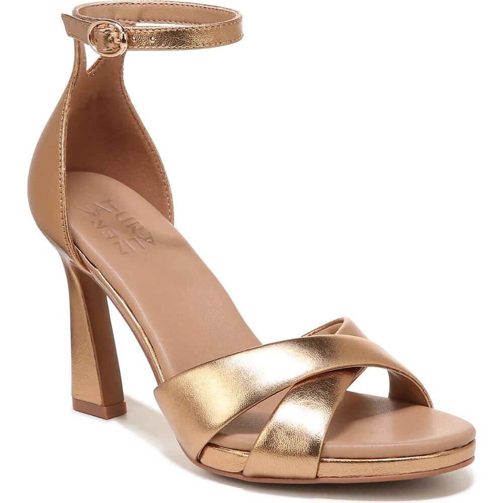 Naturalizer Lizbeth Ankle Strap Sandal In Champagne Metallic Leather